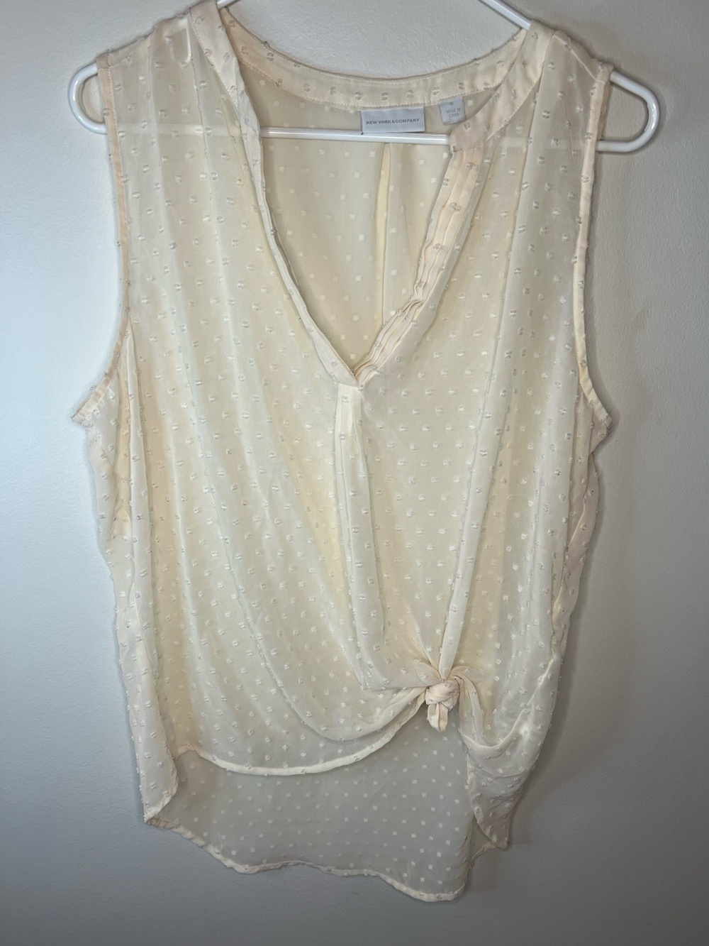 New York & Company Cream Swiss Dot Tie-Front Camisole